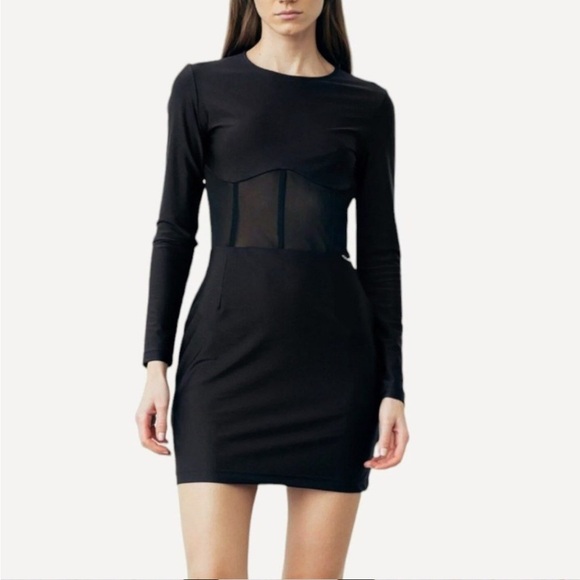 Zara Corset Long Sleeve Black Mini Dress Size Medium - Picture 1 of 13